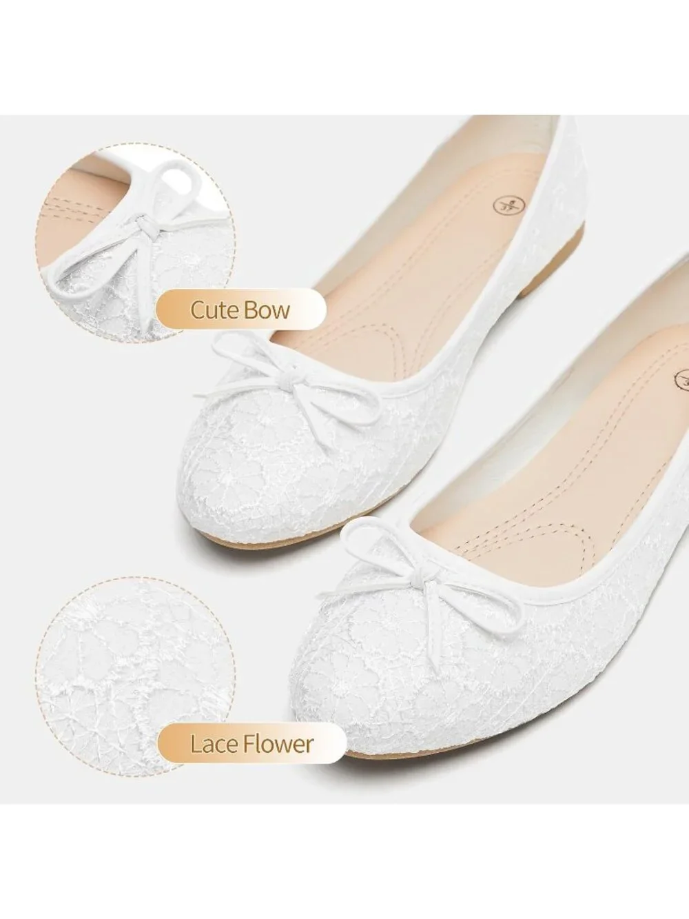 Women's White Pointed Toe Ballet Flats Bow Slip-On Comfortable Dress Shoes